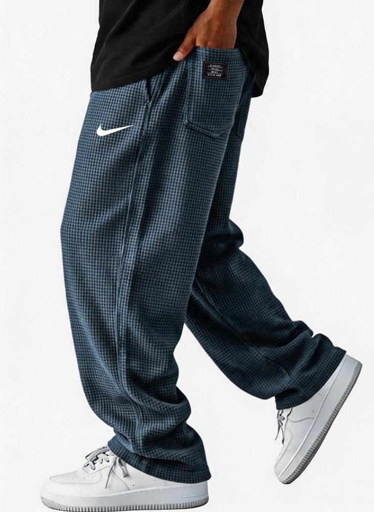 Waffle Grid Wide-Leg Casual Pants